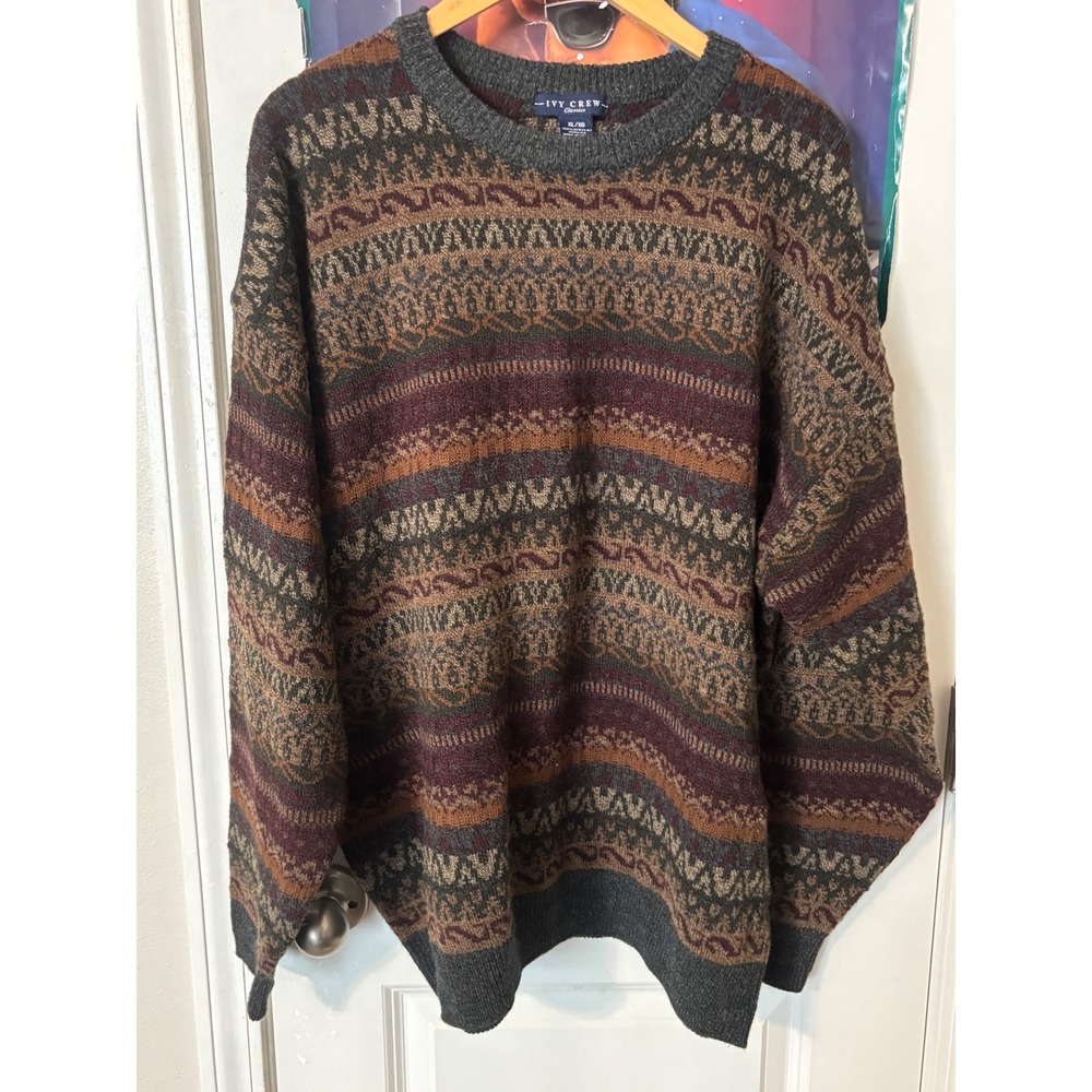 Ivy Crew Classics Mens XL Fair Isle Sweater Multi-Color Geometric Knit Crewneck